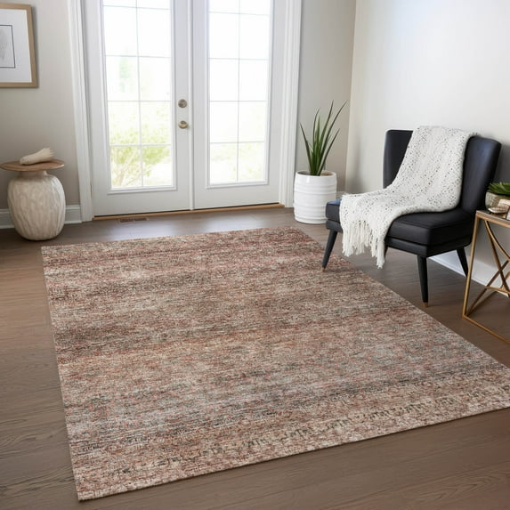 Addison Rugs Chantille Indoor/Outdoor Transitional Stripes Coral Washable Rectangle Rug, 10' x 14'