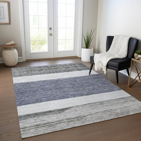 Addison Rugs Chantille Indoor/Outdoor Transitional Stripes Denim Washable Rectangle Rug, 2'6" x 3'10"
