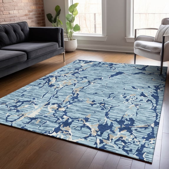 Addison Rugs Chantille Indoor/Outdoor Transitional Stripes Denim Washable Rectangle Rug, 8' x 10'