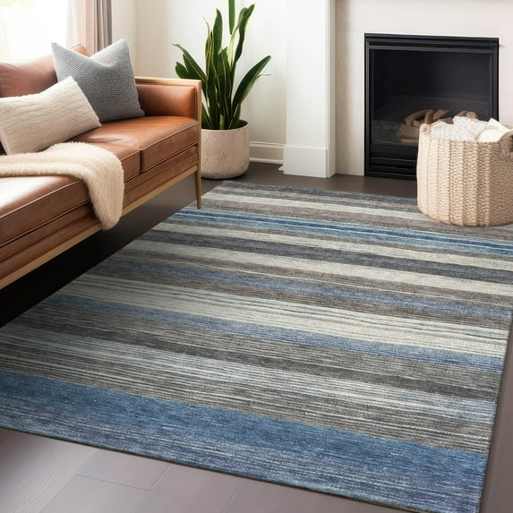 Addison Rugs Chantille Indoor/Outdoor Transitional Stripes Denim Washable Rectangle Rug, 8' x 10'