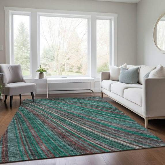 Addison Rugs Chantille Indoor/Outdoor Transitional Stripes Emerald Washable Rectangle Rug, 9' x 12'