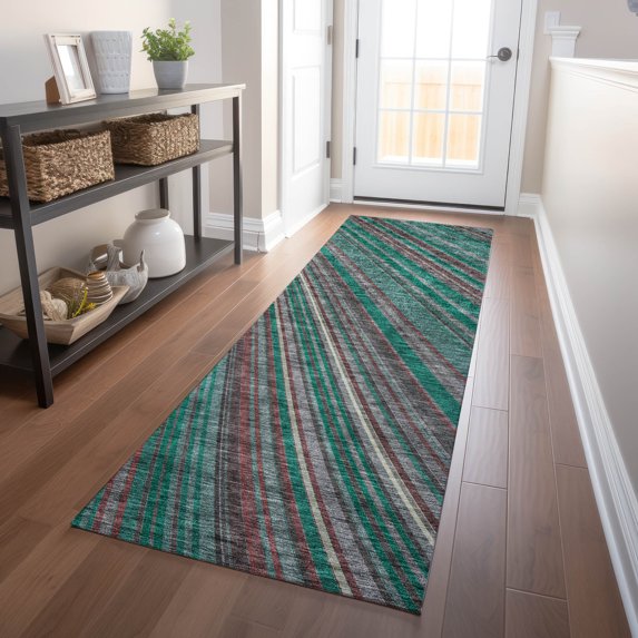Addison Rugs Chantille Indoor/Outdoor Transitional Stripes Emerald Washable Runner Rug, 2'3" x 7'6"