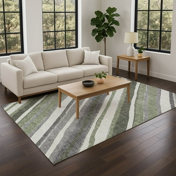 Addison Rugs Chantille Indoor/Outdoor Transitional Stripes Fern Machine Washable Rectangle Rug, 8' x 10'