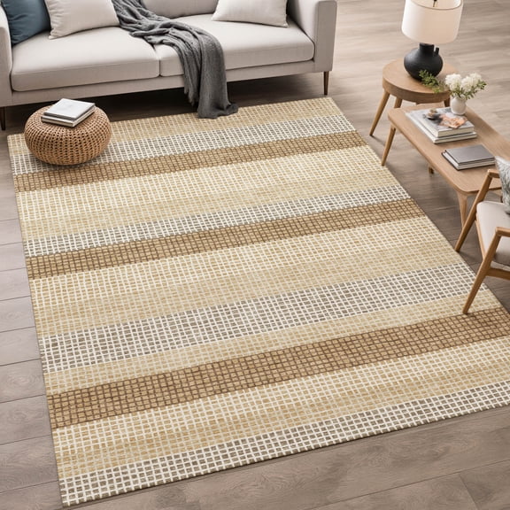 Addison Rugs Chantille Indoor/Outdoor Transitional Stripes Gold Machine Washable Rectangle Rug, 10' x 14'