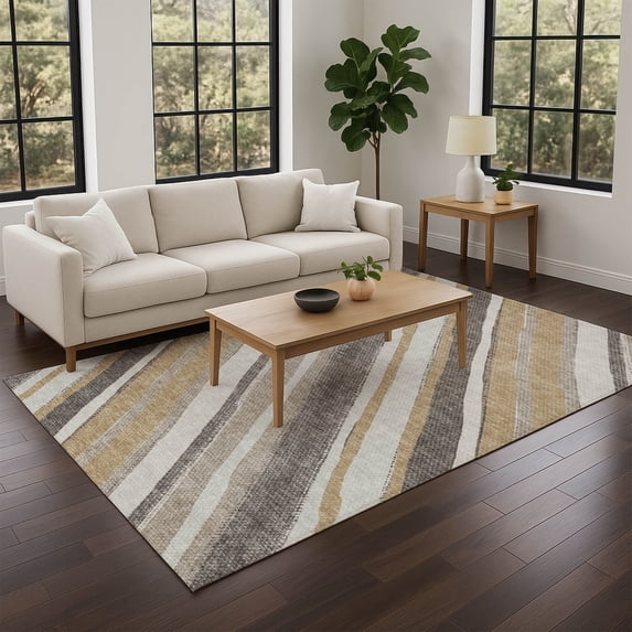 Addison Rugs Chantille Indoor/Outdoor Transitional Stripes Gold Machine Washable Rectangle Rug, 8' x 10'