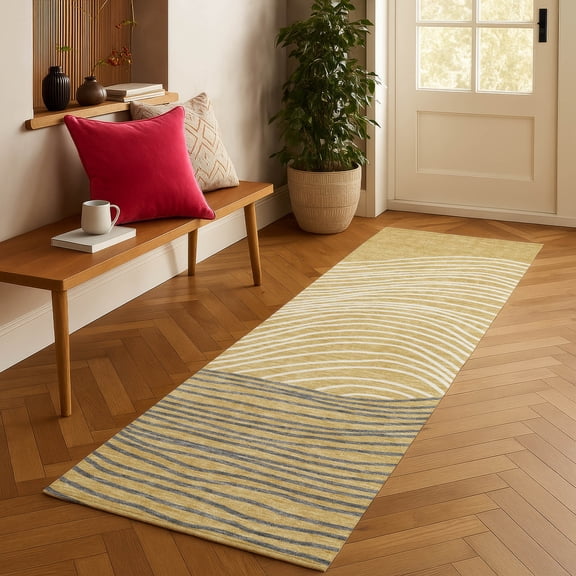 Addison Rugs Chantille Indoor/Outdoor Transitional Stripes Gold Machine Washable Runner Rug, 2'3" x 7'6"