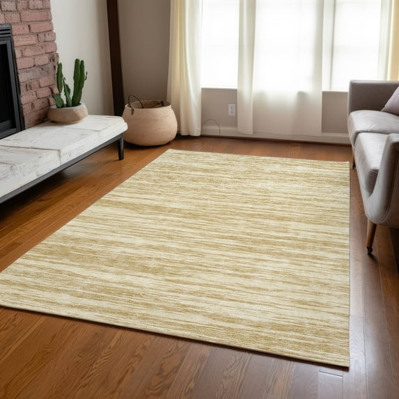 Addison Rugs Chantille Indoor/Outdoor Transitional Stripes Gold Washable Rectangle Rug, 10' x 14'