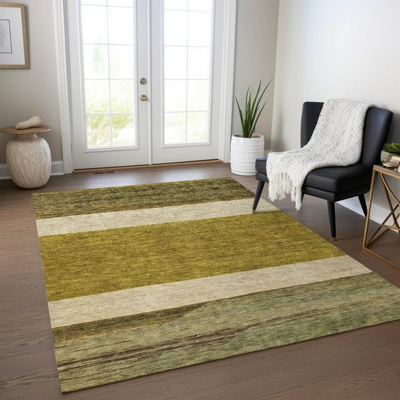 Addison Rugs Chantille Indoor/Outdoor Transitional Stripes Gold Washable Rectangle Rug, 3' x 5'