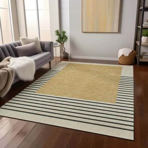 Addison Rugs Chantille Indoor/Outdoor Transitional Stripes Gold Washable Rectangle Rug, 5' x 7'6"