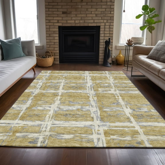 Addison Rugs Chantille Indoor/Outdoor Transitional Stripes Gold Washable Rectangle Rug, 5' x 7'6"