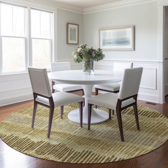 Addison Rugs Chantille Indoor/Outdoor Transitional Stripes Gold Washable Round Rug, 8' x 8'