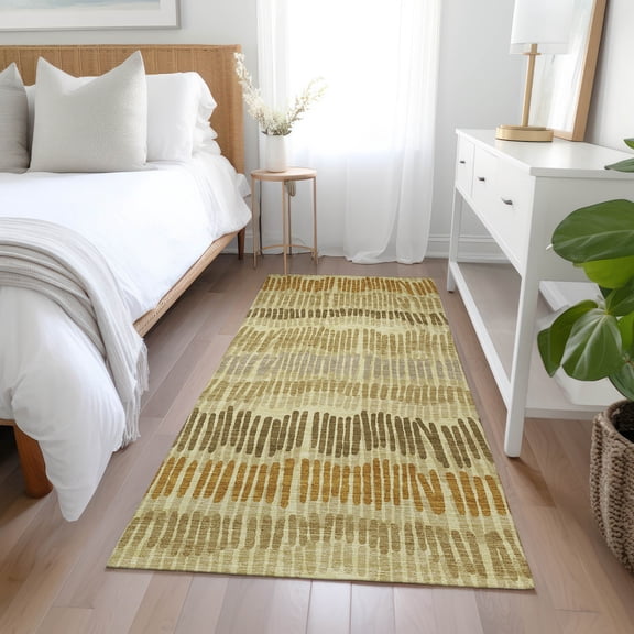 Addison Rugs Chantille Indoor/Outdoor Transitional Stripes Gold Washable Runner Rug, 2'3" x 7'6"