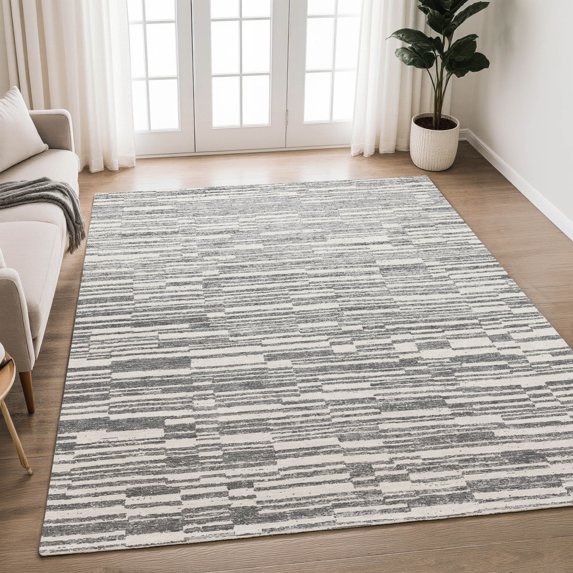 Addison Rugs Chantille Indoor/Outdoor Transitional Stripes Graphite Machine Washable Rectangle Rug, 8' x 10'