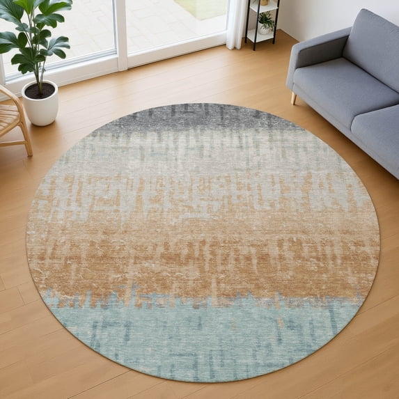 Addison Rugs Chantille Indoor/Outdoor Transitional Stripes Graphite Machine Washable Round Rug, 8' x 8'