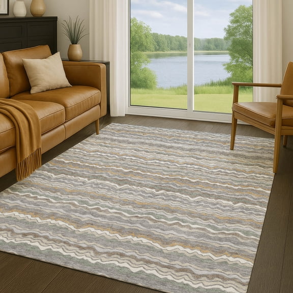 Addison Rugs Chantille Indoor/Outdoor Transitional Stripes Gray Machine Washable Rectangle Rug, 10' x 14'