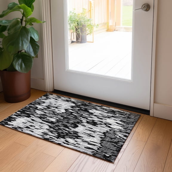 Addison Rugs Chantille Indoor/Outdoor Transitional Stripes Gray Washable Rectangle Rug, 1'8" x 2'6"