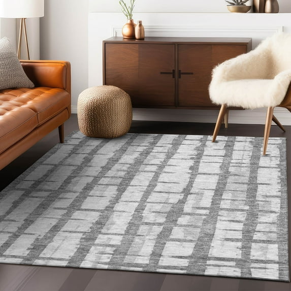 Addison Rugs Chantille Indoor/Outdoor Transitional Stripes Gray Washable Rectangle Rug, 10' x 14'