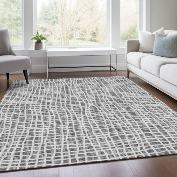 Addison Rugs Chantille Indoor/Outdoor Transitional Stripes Gray Washable Rectangle Rug, 10' x 14'