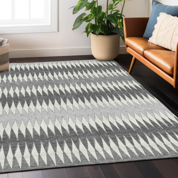 Addison Rugs Chantille Indoor/Outdoor Transitional Stripes Gray Washable Rectangle Rug, 2'6" x 3'10"