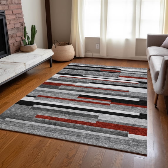 Addison Rugs Chantille Indoor/Outdoor Transitional Stripes Gray Washable Rectangle Rug, 3' x 5'