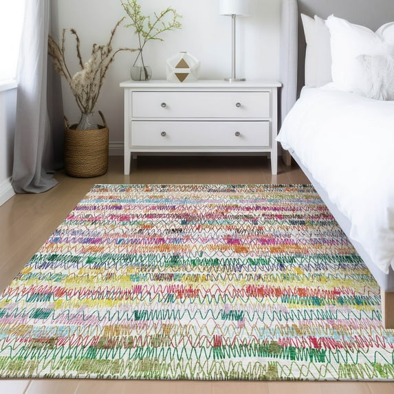Addison Rugs Chantille Indoor/Outdoor Transitional Stripes Green Washable Rectangle Rug, 10' x 14'