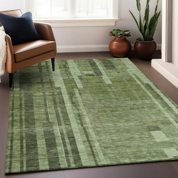Addison Rugs Chantille Indoor/Outdoor Transitional Stripes Green Washable Rectangle Rug, 3' x 5'
