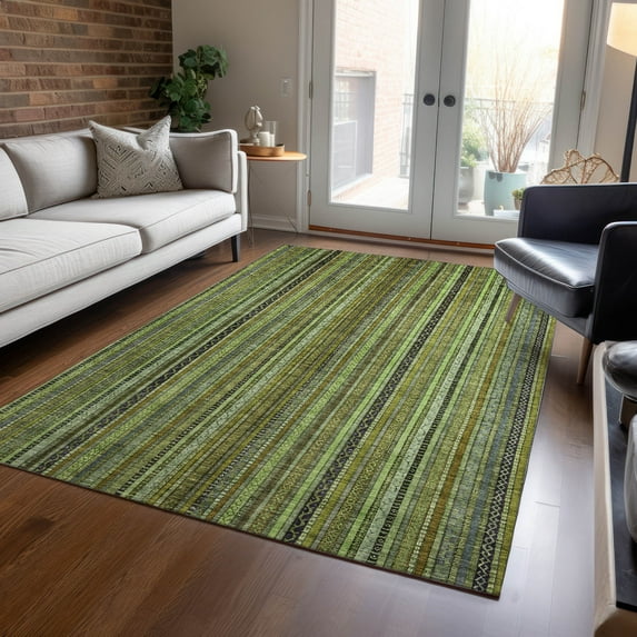 Addison Rugs Chantille Indoor/Outdoor Transitional Stripes Green Washable Rectangle Rug, 5' x 7'6"