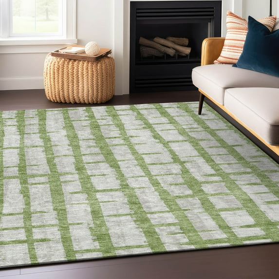 Addison Rugs Chantille Indoor/Outdoor Transitional Stripes Green Washable Rectangle Rug, 5' x 7'6"