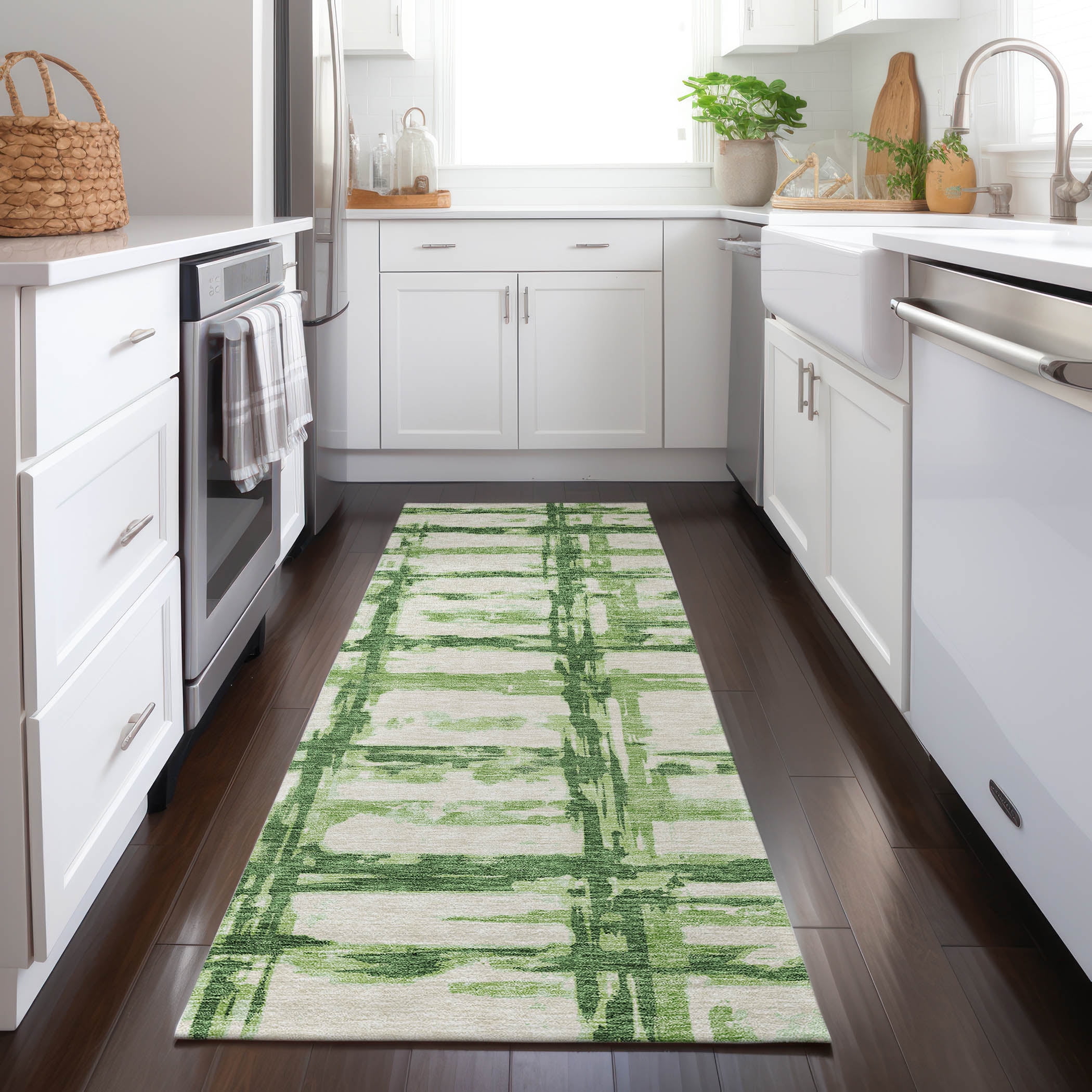 Addison Rugs Chantille Indoor/Outdoor Transitional Stripes Green Washable Runner Rug, 2'3" x 7'6"
