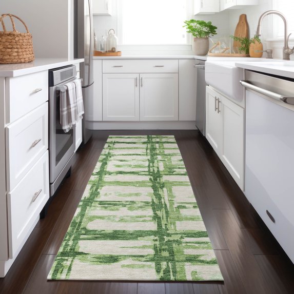 Addison Rugs Chantille Indoor/Outdoor Transitional Stripes Green Washable Runner Rug, 2'3" x 7'6"