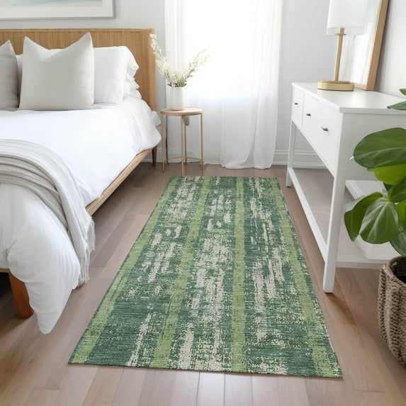 Addison Rugs Chantille Indoor/Outdoor Transitional Stripes Green Washable Runner Rug, 2'3" x 7'6"