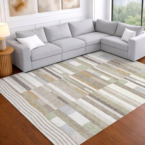 Addison Rugs Chantille Indoor/Outdoor Transitional Stripes Ivory Machine Washable Rectangle Rug, 10' x 14'