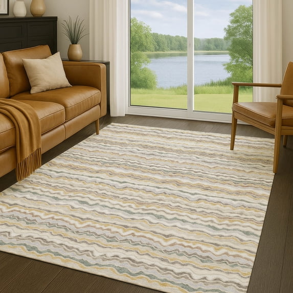 Addison Rugs Chantille Indoor/Outdoor Transitional Stripes Ivory Machine Washable Rectangle Rug, 5' x 7'6"