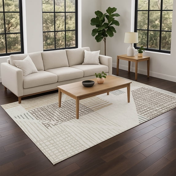Addison Rugs Chantille Indoor/Outdoor Transitional Stripes Ivory Machine Washable Rectangle Rug, 8' x 10'