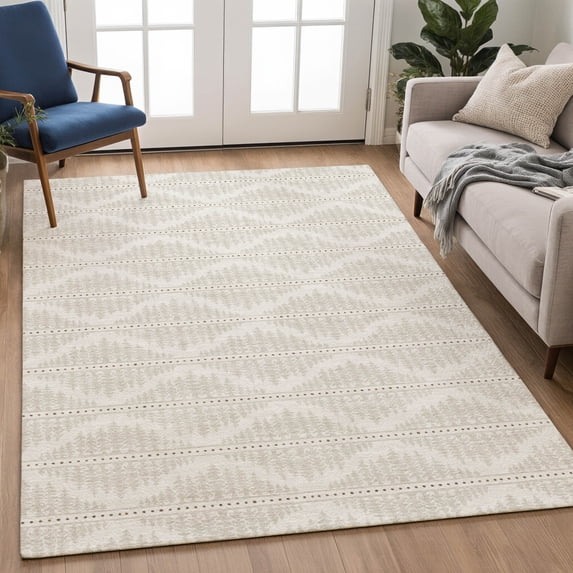 Addison Rugs Chantille Indoor/Outdoor Transitional Stripes Ivory Machine Washable Rectangle Rug, 9' x 12'