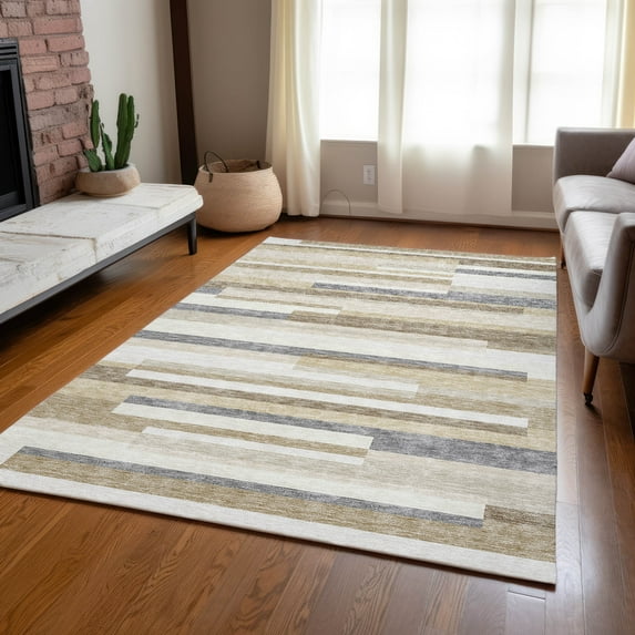 Addison Rugs Chantille Indoor/Outdoor Transitional Stripes Ivory Washable Rectangle Rug, 10' x 14'