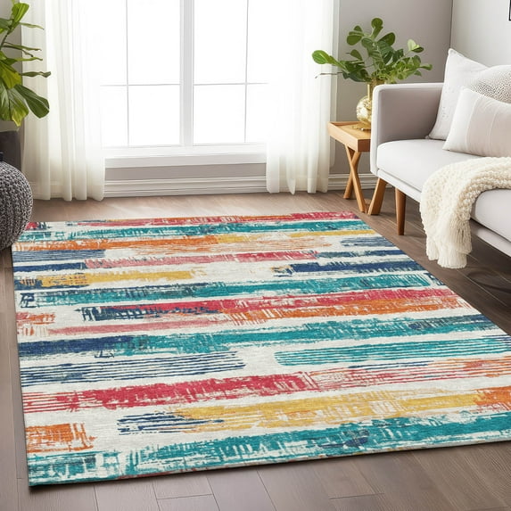 Addison Rugs Chantille Indoor/Outdoor Transitional Stripes Ivory Washable Rectangle Rug, 3' x 5'