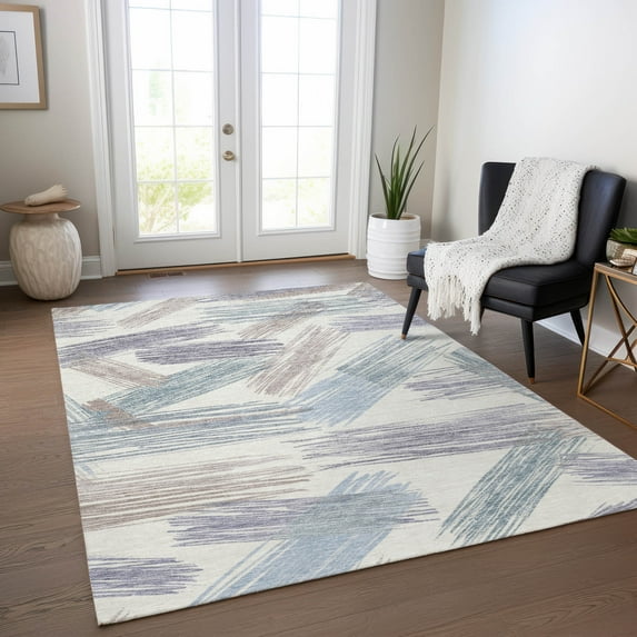Addison Rugs Chantille Indoor/Outdoor Transitional Stripes Ivory Washable Rectangle Rug, 8' x 10'