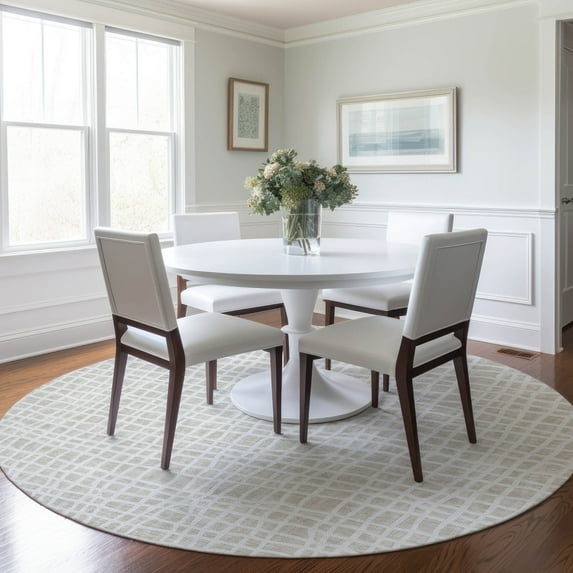 Addison Rugs Chantille Indoor/Outdoor Transitional Stripes Ivory Washable Round Rug, 8' x 8'