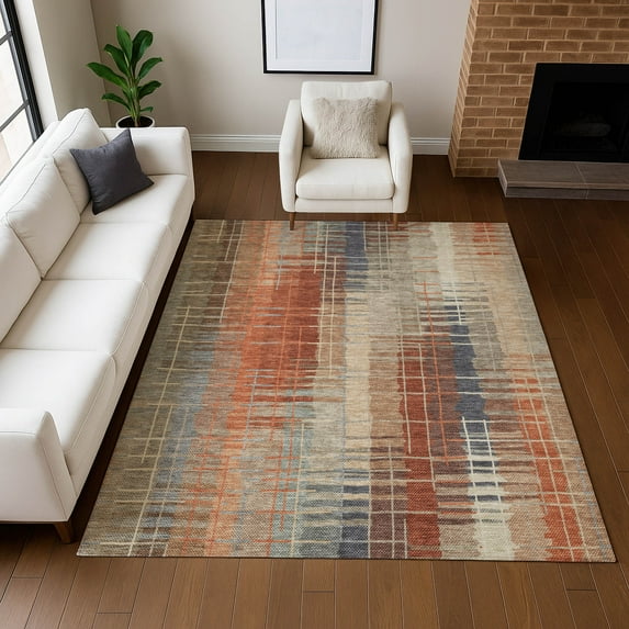 Addison Rugs Chantille Indoor/Outdoor Transitional Stripes Khaki Machine Washable Rectangle Rug, 3' x 5'