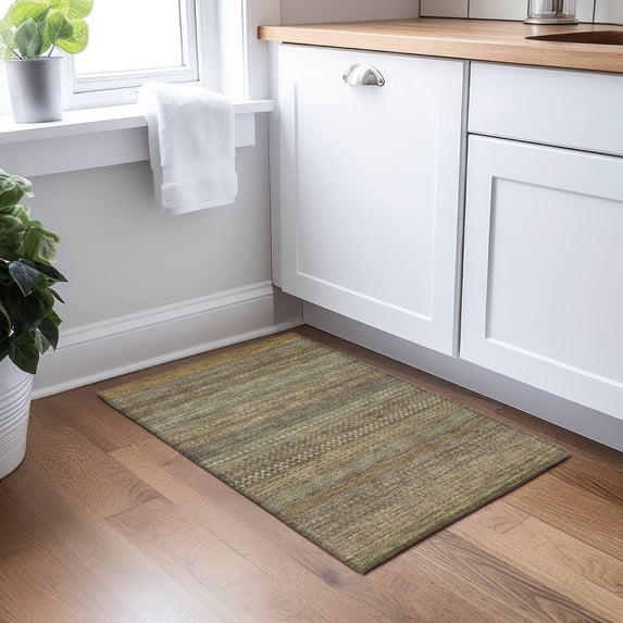 Addison Rugs Chantille Indoor/Outdoor Transitional Stripes Khaki Washable Rectangle Rug, 1'8" x 2'6"