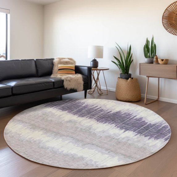 Addison Rugs Chantille Indoor/Outdoor Transitional Stripes Lavender Washable Round Rug, 8' x 8'