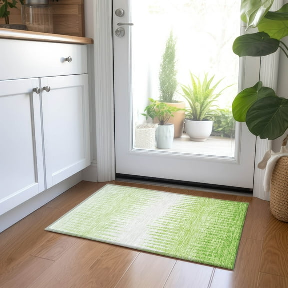 Addison Rugs Chantille Indoor/Outdoor Transitional Stripes Lime Washable Rectangle Rug, 1'8" x 2'6"