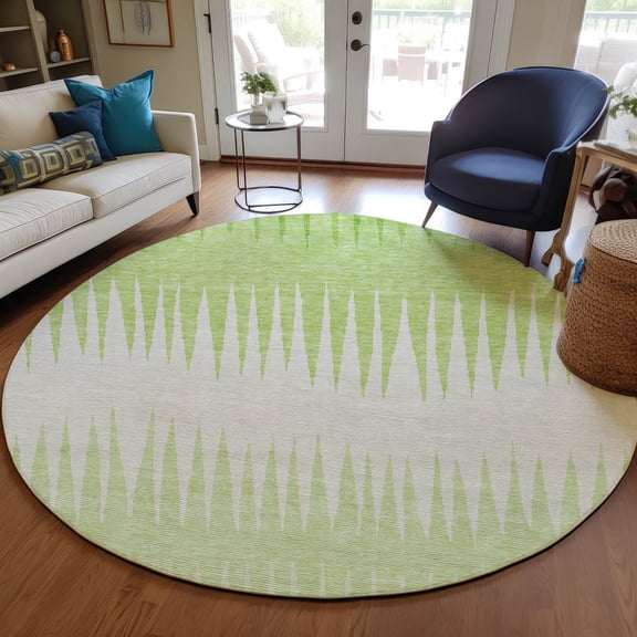 Addison Rugs Chantille Indoor/Outdoor Transitional Stripes Lime Washable Round Rug, 8' x 8'