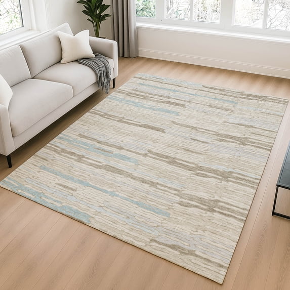 Addison Rugs Chantille Indoor/Outdoor Transitional Stripes Linen Machine Washable Rectangle Rug, 8' x 10'