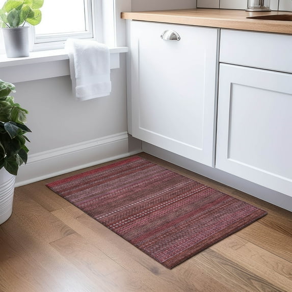 Addison Rugs Chantille Indoor/Outdoor Transitional Stripes Merlot Washable Rectangle Rug, 1'8" x 2'6"