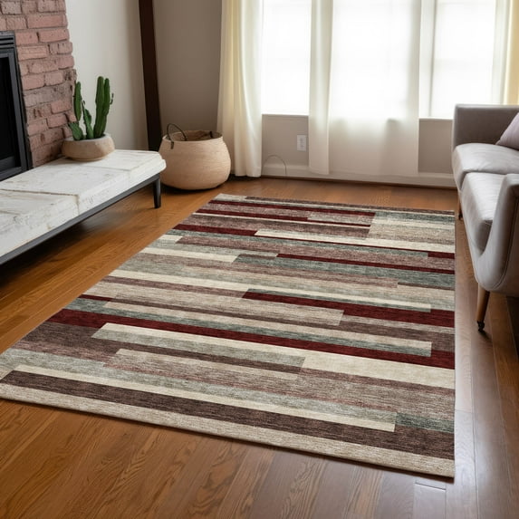 Addison Rugs Chantille Indoor/Outdoor Transitional Stripes Merlot Washable Rectangle Rug, 9' x 12'