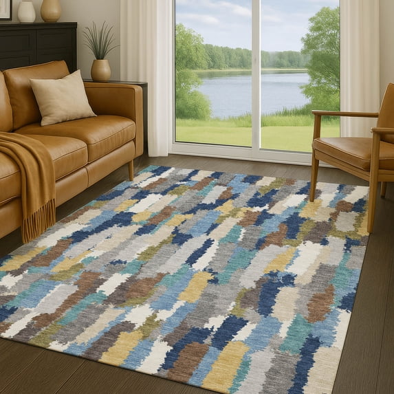 Addison Rugs Chantille Indoor/Outdoor Transitional Stripes Navy Machine Washable Rectangle Rug, 9' x 12'