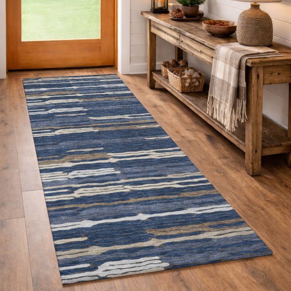 Addison Rugs Chantille Indoor/Outdoor Transitional Stripes Navy Machine Washable Runner Rug, 2'3" x 7'6"