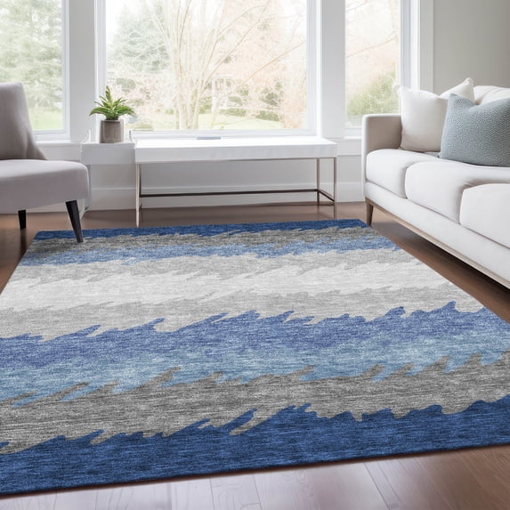 Addison Rugs Chantille Indoor/Outdoor Transitional Stripes Navy Washable Rectangle Rug, 2'6" x 3'10"